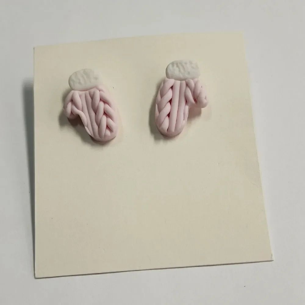 Pink and White Mitten Earrings